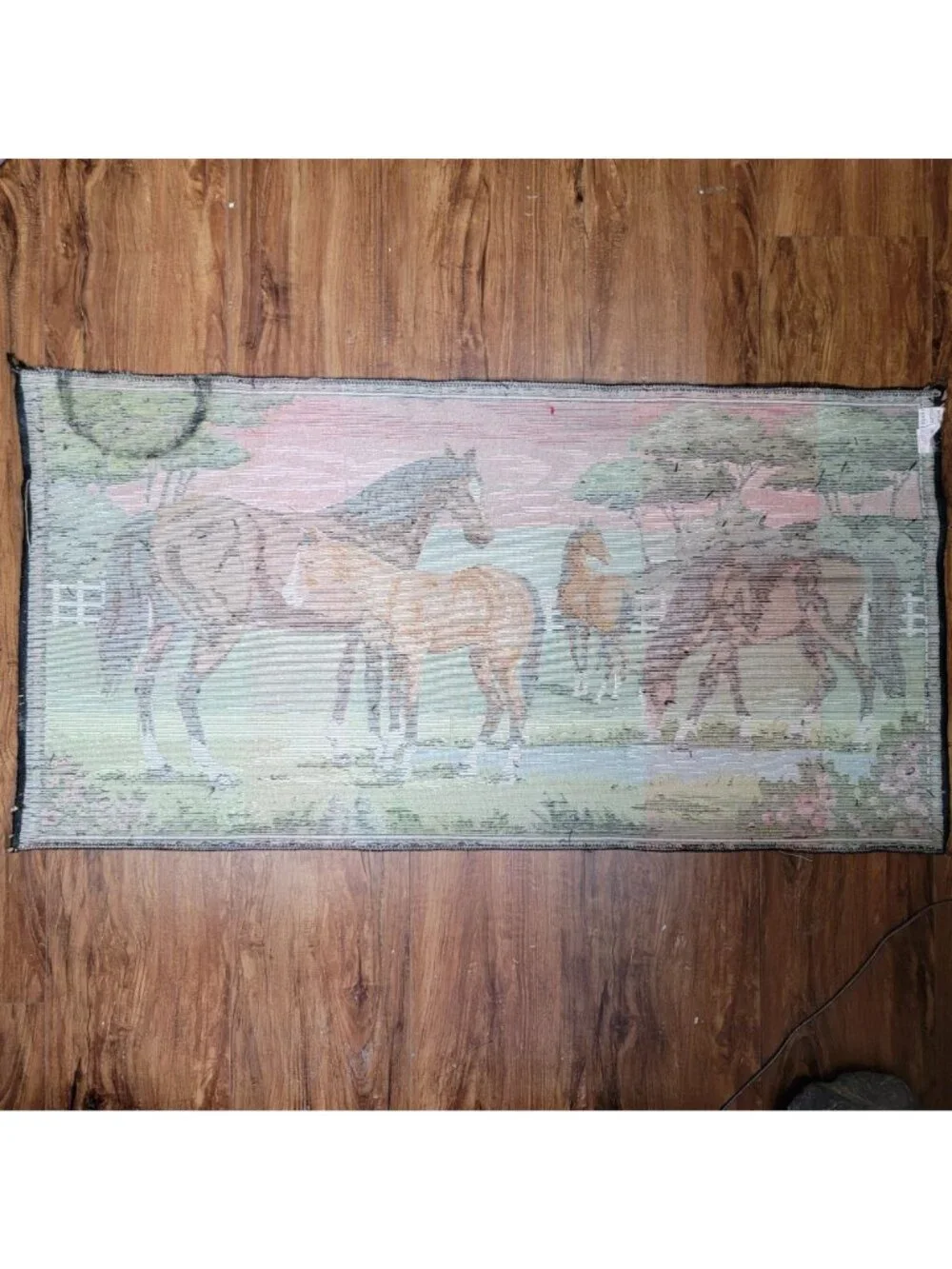 Vintage Horses Velvet Tapestry Wall Art With Grazing Scene